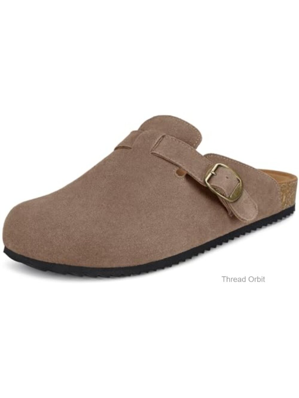 Genuine Suede Clogs Cork Footbed Sandals Adjustable Buckle Pull-On Mules
